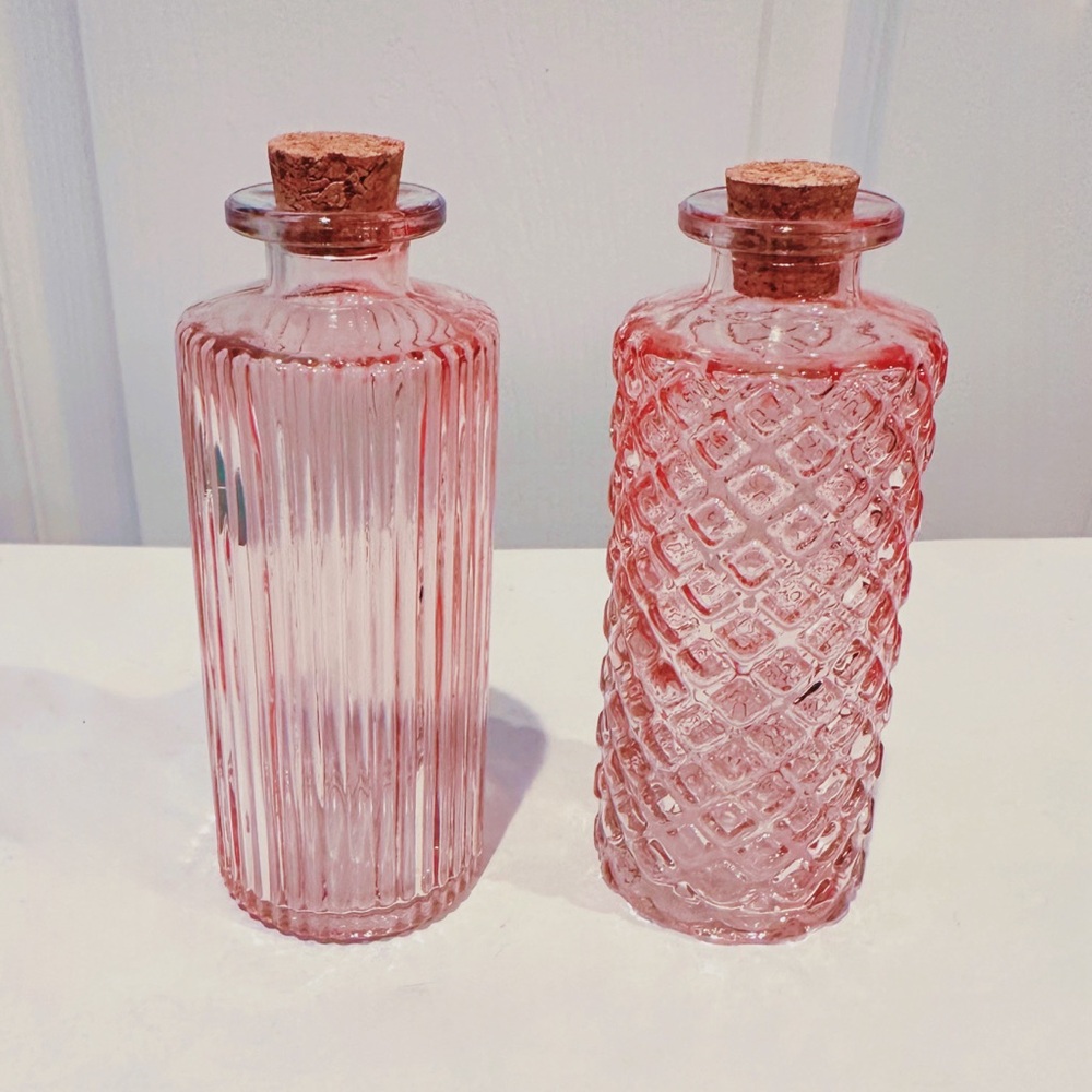 [ 3 FOR $20 ] PINK GLASS BOTTLES WITH CORKS SET OF 2